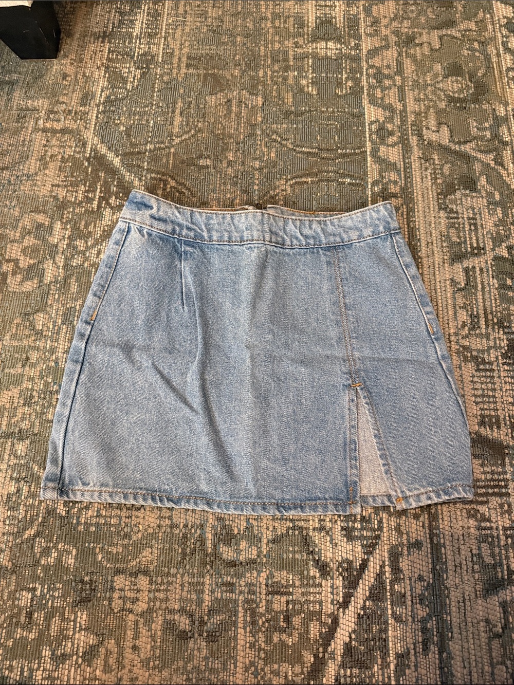 Lioness Light Blue Denim Mini Skirt with Front Slit